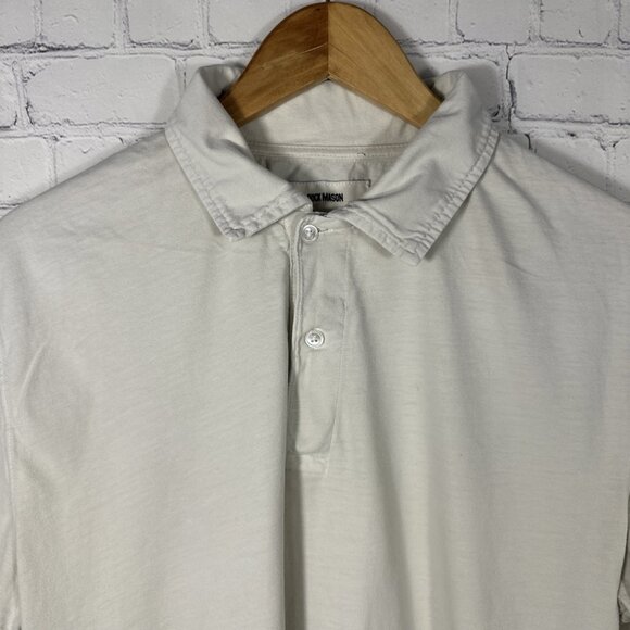 Buck Mason Polo Shirt Mens Large Beige Cotton Short Sleeve Business Preppy FLAW - Picture 2 of 9